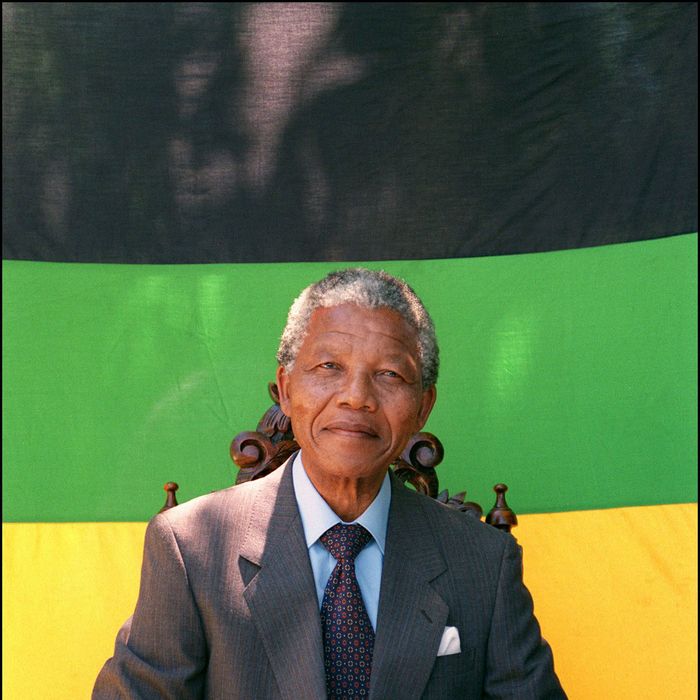 African National Congress President Nelson Mandela shown in a file photo dated 12 February 1990 posing for photographers during a photo session after his first press conference in Cape Town.