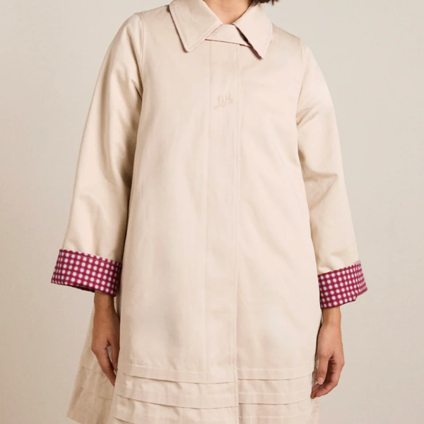 Damson Madder Mercedes Bow Reversible Trench - Gingham & Ecru