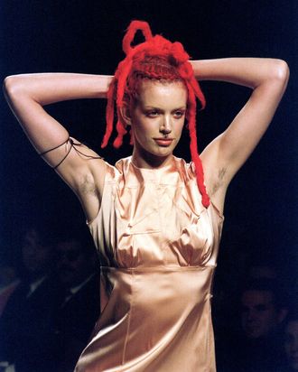 Sybil Buck on the Jean Paul Gauliter runway in 1995.