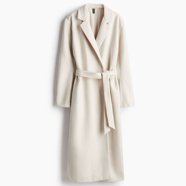 H&M Brushed-Finish Tie-Belt Coat