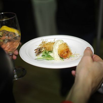 Balaboosta's shrimp katafi with tobiko sauce.