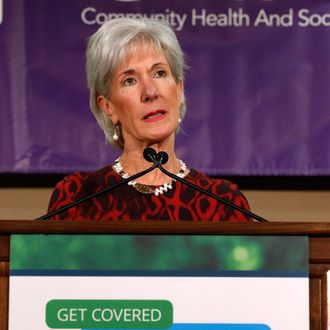 Health and Human Services Secretary Kathleen Sebelius speaks about the Health Insurance Marketplace at the Community Health and Social Services Center in Detroit Friday, Nov. 15, 2013. Sebelius says she's confident a troubled federal website will work much better by month's end so people can sign up for health insurance under the Affordable Care Act. (AP Photo/Paul Sancya)