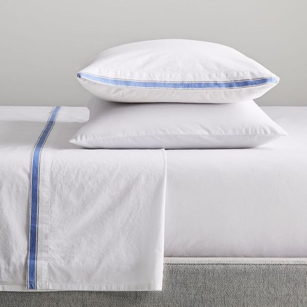 west elm organic washed cotton percale contrast edge sheet set queen - strategist best organic washed cotton sheet set