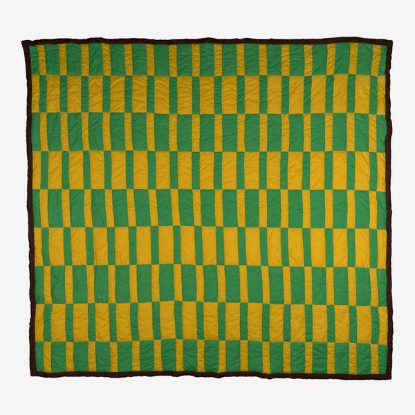 QuiltsByCaster Hand-Sewn Green and Yellow Basket-Weave Quilt