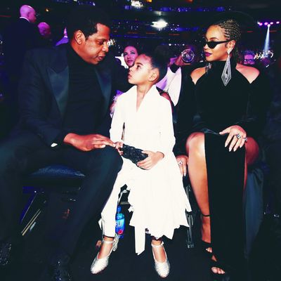 Jay-Z, Blue Ivy, and Beyonce at the 2018 Grammys.