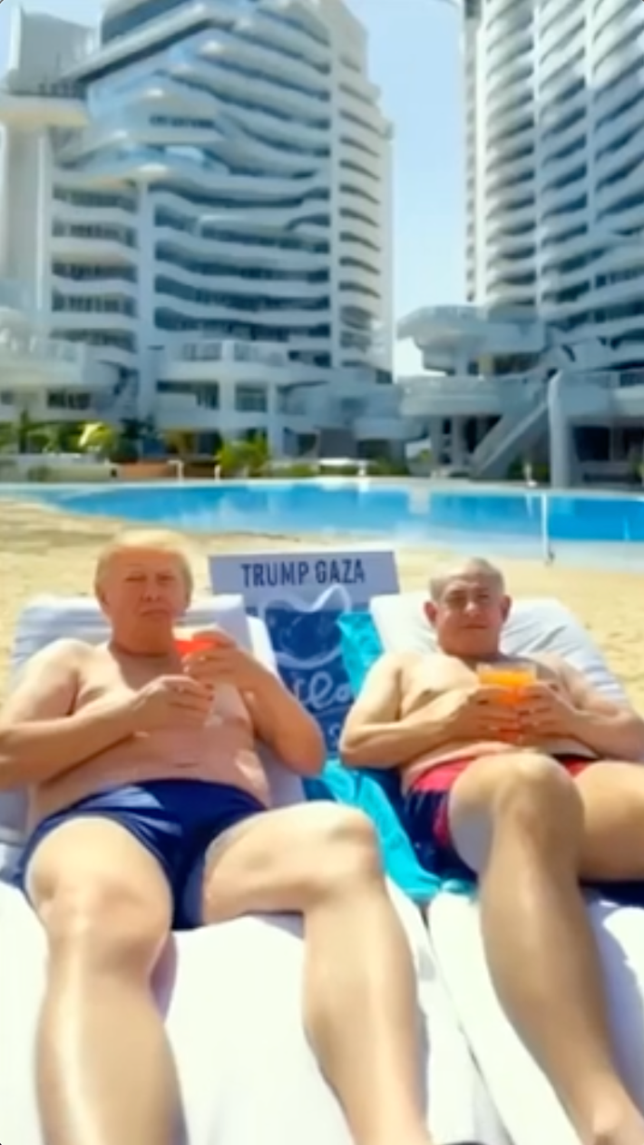 Donald Trump and Benjamin Netanyahu on the beach