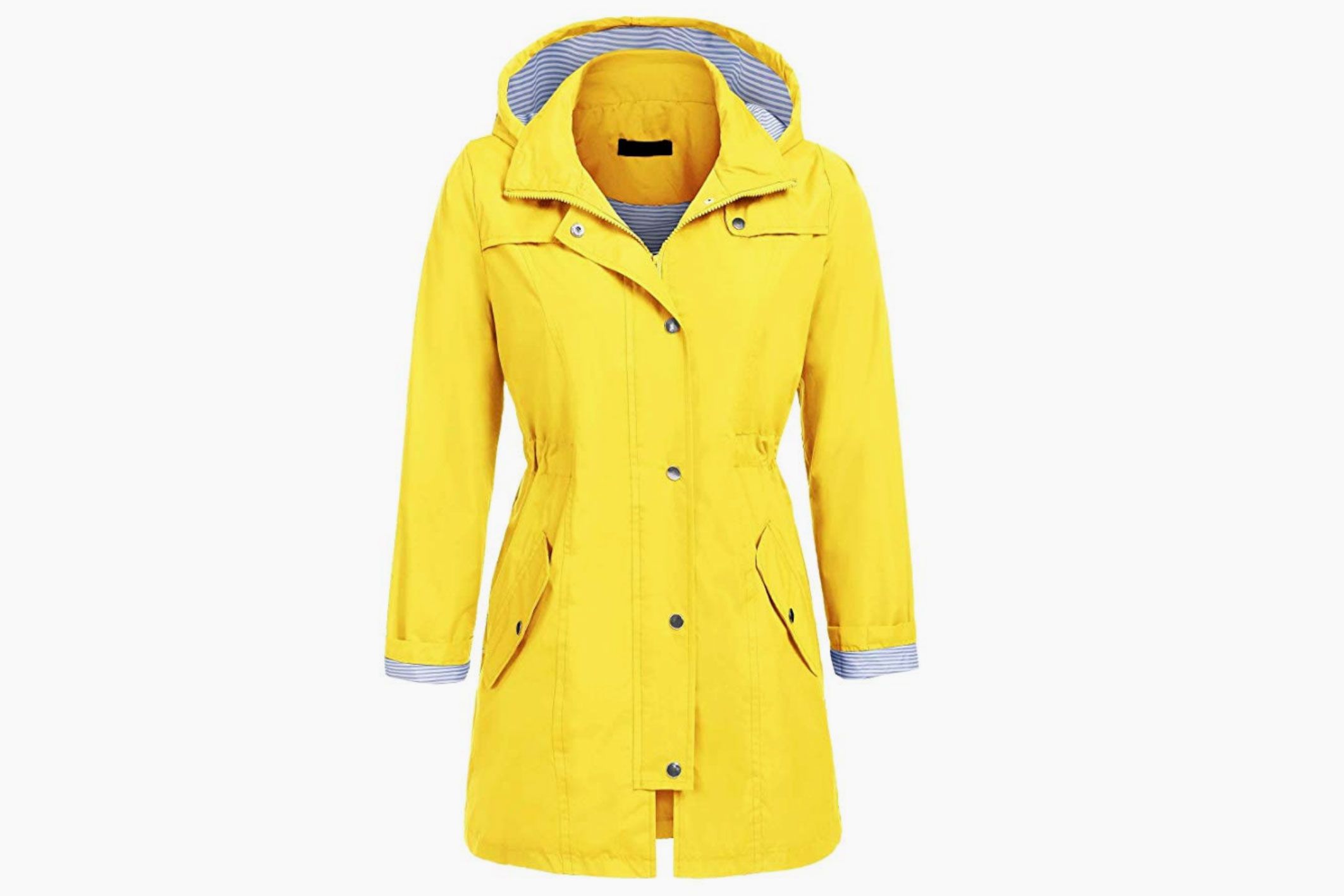 Ladies Plus Size Polka Dot Contrast Zip Detachable Hood Fish Tail Raincoat 