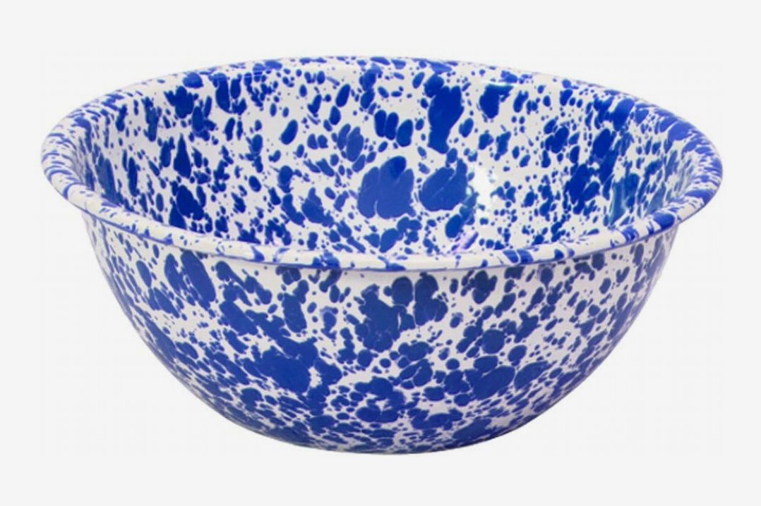 Splatter Blue Enamelware Large Salad Bowl