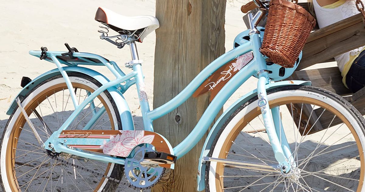 teal beach cruiser bike with basket