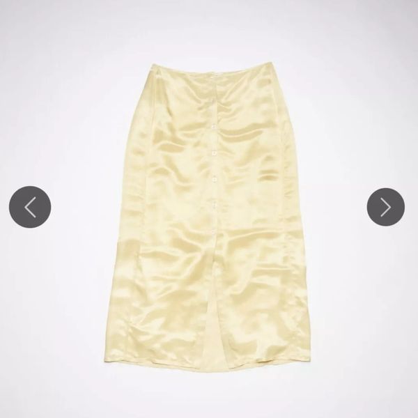 Acne Studios Straw Yellow Silk Blend Midi Slip Skirt