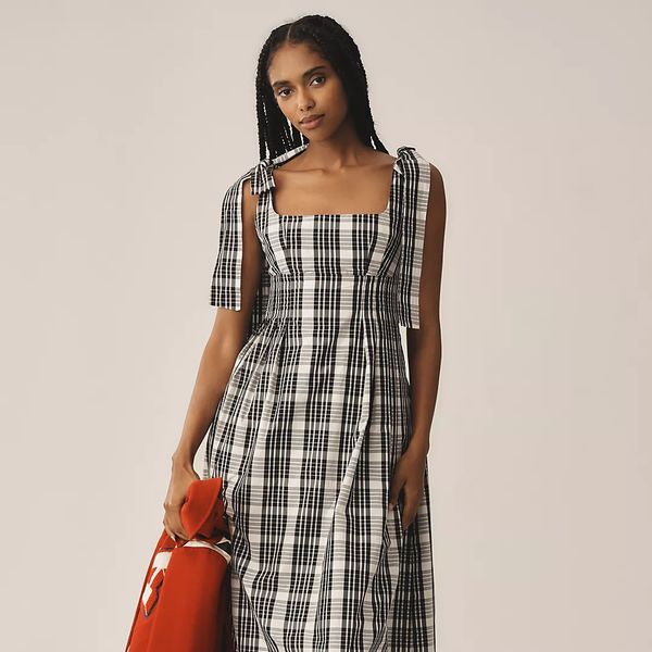 Maeve Square-Neck Tie-Strap Midi Dress