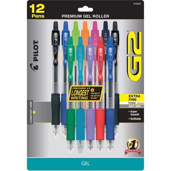 12ct Pilot G2 Gel Pens Extra Fine Point 0.5mm Assorted Inks