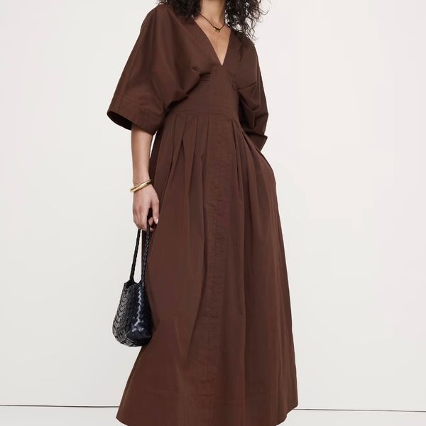 Banana Republic Stretch-Cotton Pleated Maxi Dress