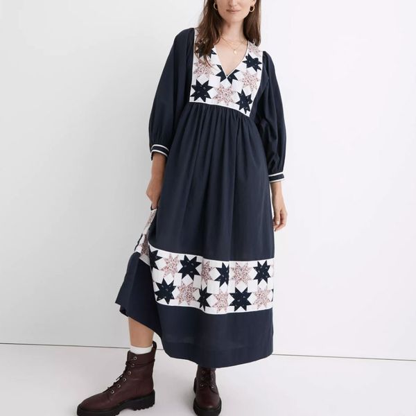 Madewell Quilted Patchwork Midi Dress
