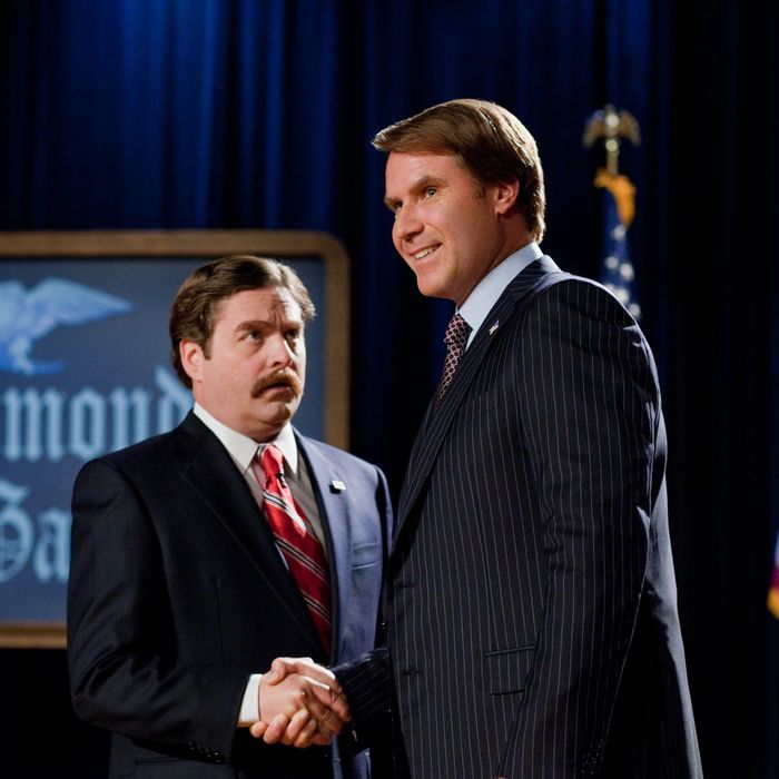 (L-r) ZACH GALIFIANAKIS as Marty Huggins and WILL FERRELL as Cam Brady in Warner Bros. Pictures’ comedy “THE CAMPAIGN”