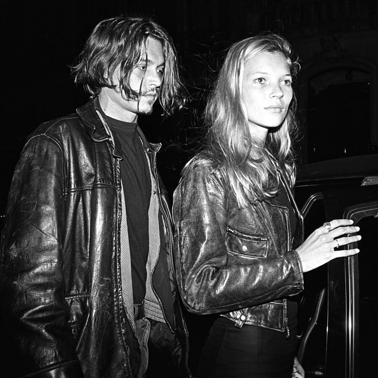 NEW YORK - 1994:  British supermodel Kate Moss (R) and American actor Johnny Depp leaving  a party for John Waters’ film “Serial Mom”  in 1994 in New York City, New York.  (Photo by Catherine McGann/Getty Images)