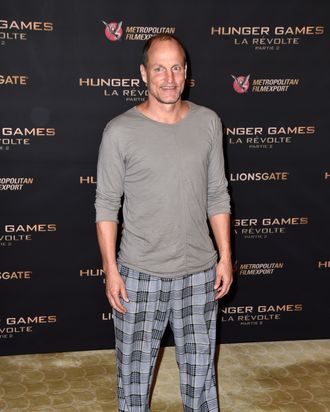 A custom Woody Harrelson pajama look.