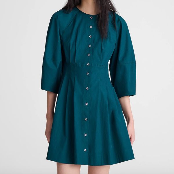 Madewell Sculptural-Sleeve Pleated Mini Dress