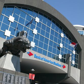  A view of the exterior of the Bank of America Stadium taken before the game between the New Orleans Saints and the Carolina Panthers at Bank of America Stadium on September 11, 2005 in Charlotte, North Carolina.