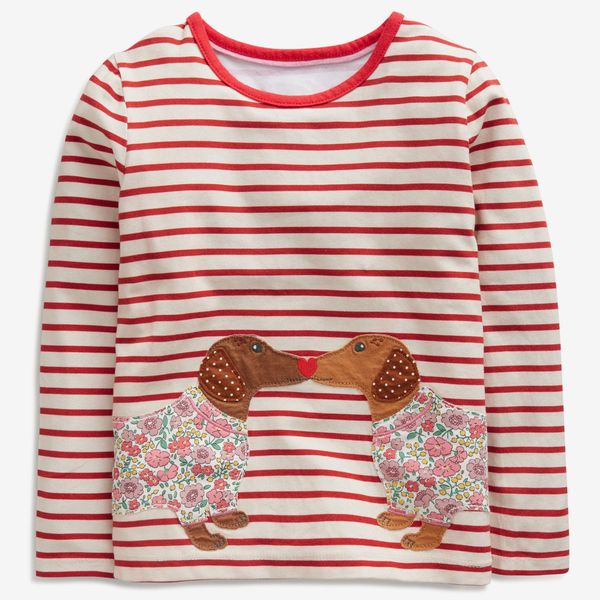 Mini Boden Kids' Dog Appliqué Long Sleeve Cotton T-Shirt
