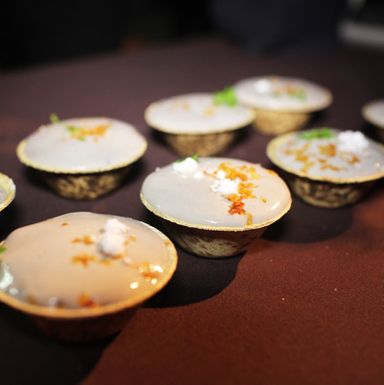 Juni's slow-poached Feather Ridge hen's egg with black truffle, truffle powder, and chervil.