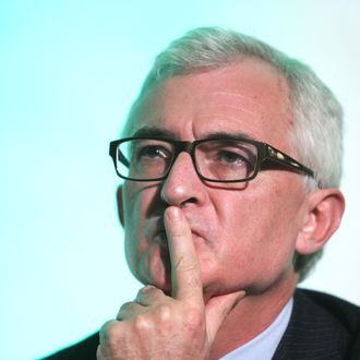 John Makinson, chairman and chief executive officer of Penguin Group, pauses at the Digital Media and Broadcasting Conference in London, U.K., on Tuesday, March 2, 2010. WPP Plc Chief Executive Officer Martin Sorrell forecast organic growth for the world's largest network of ad agencies in the second quarter even as clients are still cutting costs. 
