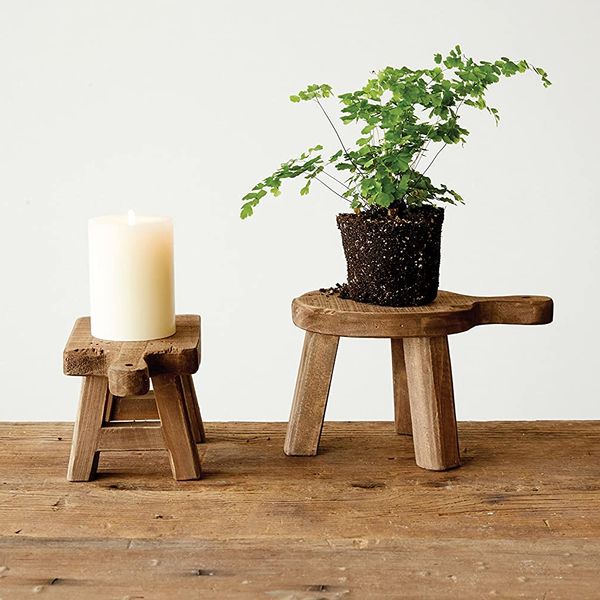Creative Co-op Rectangle Wood Pedestal Stool