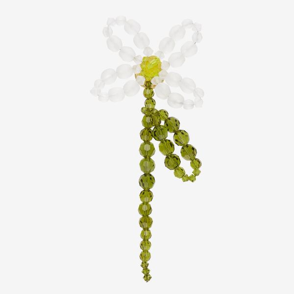 Simone Rocha Green & White Crystal Beaded Brooch