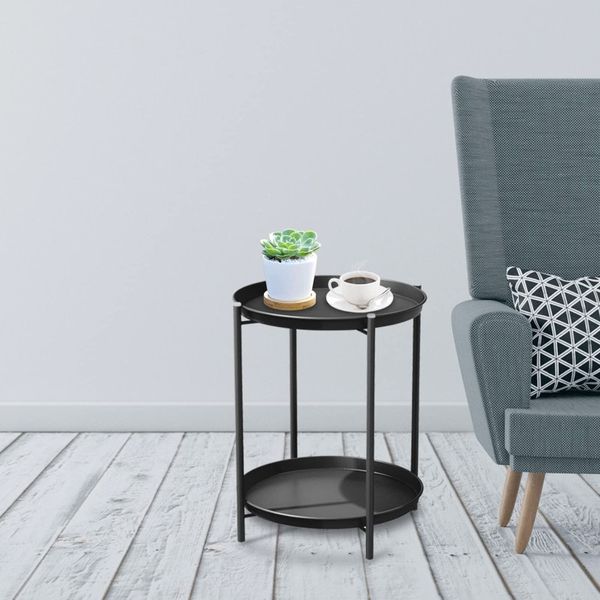 Wade Logan Caira Round Steel Outdoor Folding Side Table