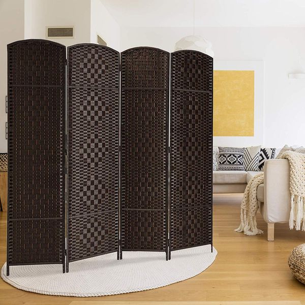 Rose Home Fashion Diamond Weave 4-Panel Room Divider, Dark Coffee