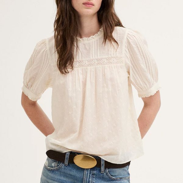 Madewell Embroidered Pintuck Crewneck Top