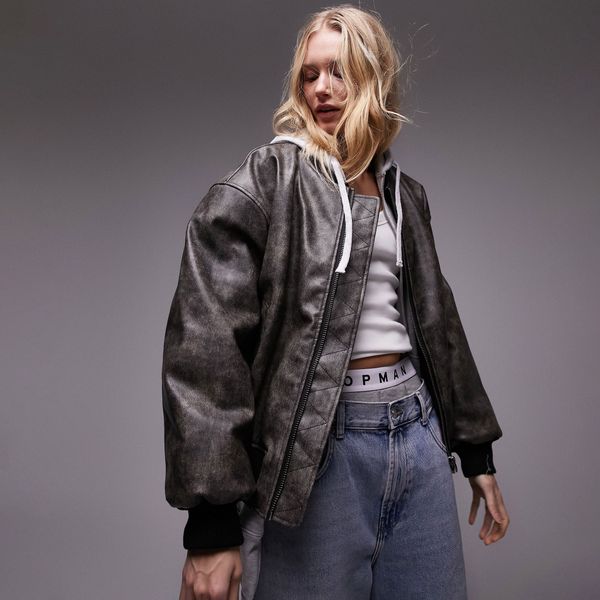 Cazadora bomber de piel sintética de Topshop