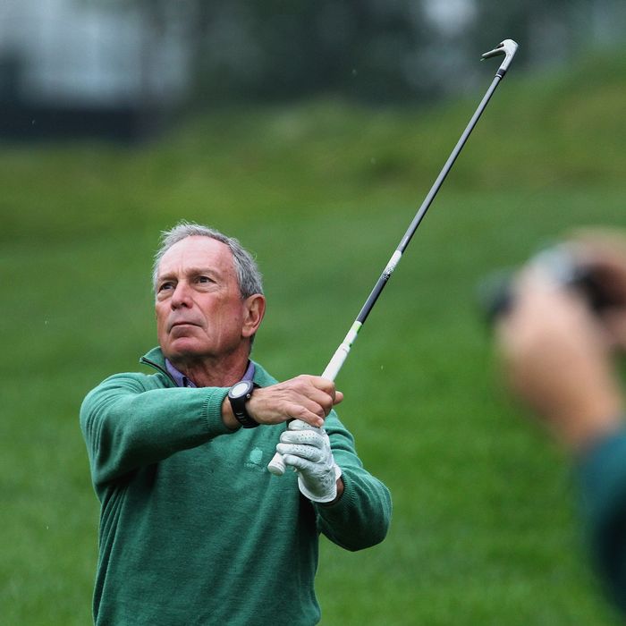 New York Michael Bloomberg was part of Tiger Woods's group during the Pro-Am tourney of the Deutsche Bank Championship at TPC Boston in Norton, Thursday, Aug. 29, 2013. 