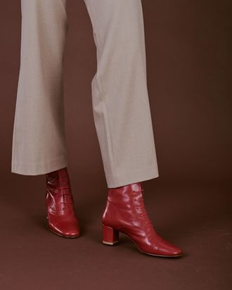 Red leather lace up on sale boots