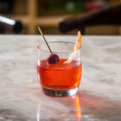 The Ume cocktail, a spin on the Negroni made with Hendricks gin and umeshu (plum wine).