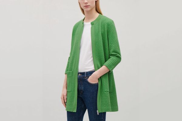 COS Textured Jacquard Knit Cardigan in Grass Green