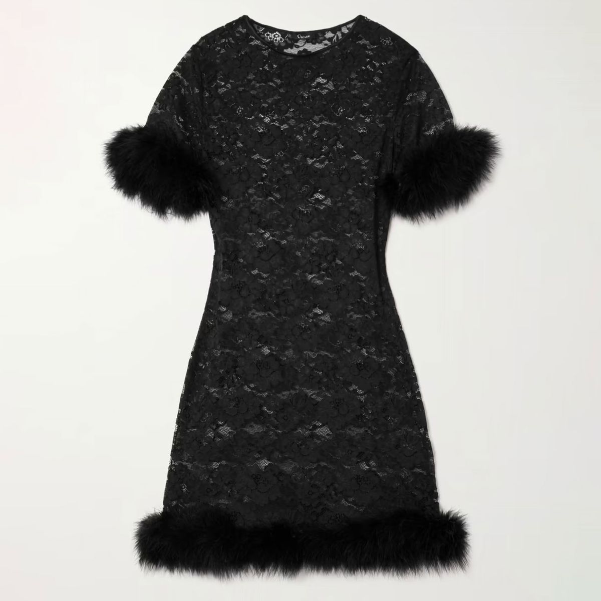 Oséree Feather-trimmed Corded Lace Mini Dress