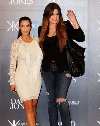 Kim and Khloe at a handbag launch event in Sydney last month.
