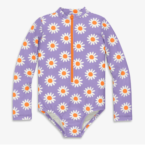 Primary Kids Long Sleeve One-Piece Rash Guard In Daisies