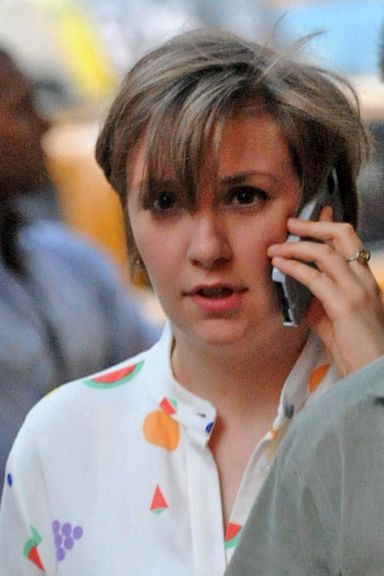 Panicky Hannah, apparently not comforted by her superb fruit-print shirt.