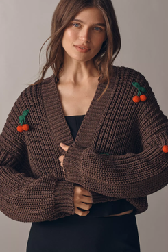 By Anthropologie 3D Chocolate Cherry Sweater