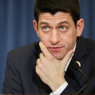 WASHINGTON, DC - FEBRUARY 05: House Budget Committee Chairman Paul Ryan (R-WI) questions Congressional Budget Office Director Douglas Elmendorf during a hearing in the Cannon House Office Building on Capitol Hill February 5, 2014 in Washington, DC. Committee members questioned Elmendorf about the latest projections by the CBO, which says the Affordable Care Act, or Obamacare, will affect supply and demand for labor, leading to a net reduction of about 2.5 million full-time jobs by 2024. (Photo by Chip Somodevilla/Getty Images)