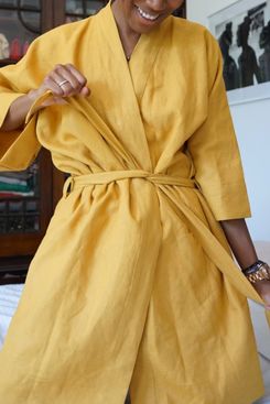 Naira Ego Ada Linen Robe Set in Mustard