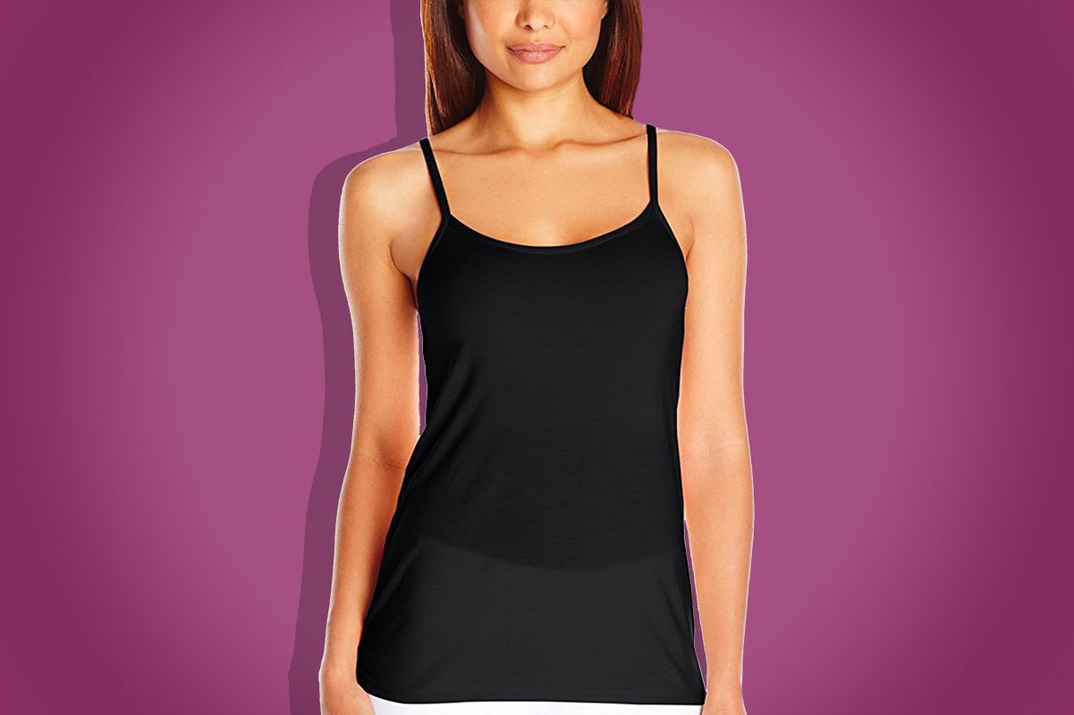 Women Plus Size Cami Built in Shelf Bra Adjustable Spaghetti Strap Tank Top  Black 2X