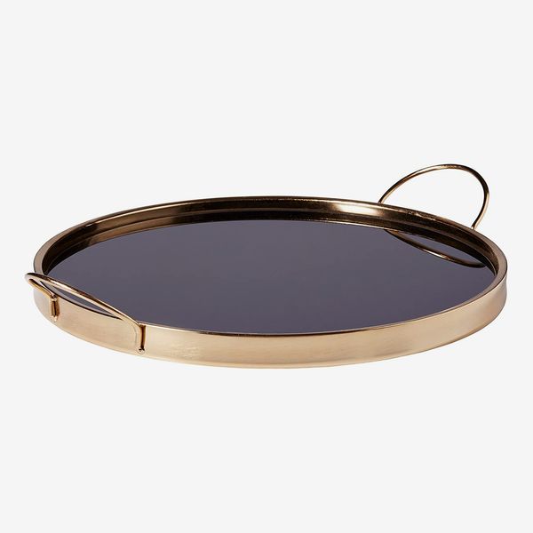 Rivet Contemporary Decorative Round Metal Serving Tray with Handles