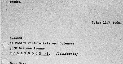 1960年にイングマー・バーグマンがアカデミーに書いた手紙を読む