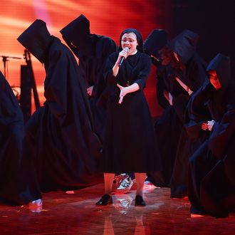 MILAN, ITALY - JUNE 05: Suor Cristina Scuccia performs during 'The Voice of Italy' award on June 5, 2014 in Milan,Italy. (Photo by Stefania D'Alessandro/Getty Images)