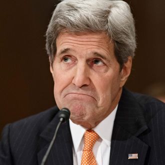 24 Feb 2015, Washington, DC, USA --- Secretary of State John Kerry testifies on Capitol Hill in Washington, Tuesday, Feb. 24, 2015, before a Senate Appropriations subcommittee to defend the budget requests for America's diplomacy operations. When asked about Ukraine, Kerry said Russia has lied 