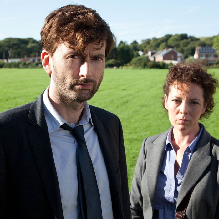 NEW SERIESBROADCHURCH FOR ITVEPISODE 2Broadchurch is a new eight part drama series by Kudos Film and Television for ITV. The star-studded cast includes David Tennant, Olivia Colman, Andrew Buchan, Jodie Whittaker, Vicky McClure, Pauline Quirke, Will Mellor, Arthur Darvill and Carolyn Pickles.This brand new eight part series is written and created by Chris Chibnall (Law and Order: UK, Doctor Who) and will explore what happens to a small community in Dorset when it suddenly becomes the focus of a police investigation, following the tragic and mysterious death of an eleven year old boy under the glare of the media spotlight.Bloodied and dirty, Danny Latimer (Oskar McNamara) has been found dead on an idyllic beach surrounded by rocks and a jutting cliff-face from where he may have fallen. Whilst his death remains unresolved, the picturesque seaside town of Broadchurch is at the heart of a major police investigation and a national media frenzy.Pictured : DAVID TENNANT as Alec Hardy and OLIVIA COLMAN as Ellie Miller.Copyright: ITVThis photograph is (C) ITV Plc and can only be reproduced for editorial purposes directly in connection with the programme or event mentioned above, or ITV plc. Once made available by ITV plc Picture Desk, this photograph can be reproduced once only up until the transmission [TX] date and no reproduction fee will be charged. Any subsequent usage may incur a fee. This photograph must not be manipulated [excluding basic cropping] in a manner which alters the visual appearance of the person photographed deemed detrimental or inappropriate by ITV plc Picture Desk.