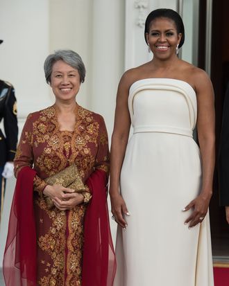 Michelle Obama wears gown by Brandon Maxwell, Gaga stylist